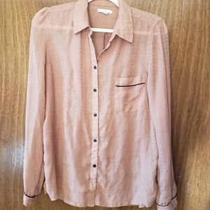 Nude Button Down with subtle Houndstooth print